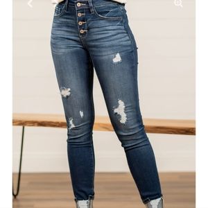 Kancan boys town button fly high rise distressed skinny jeans
